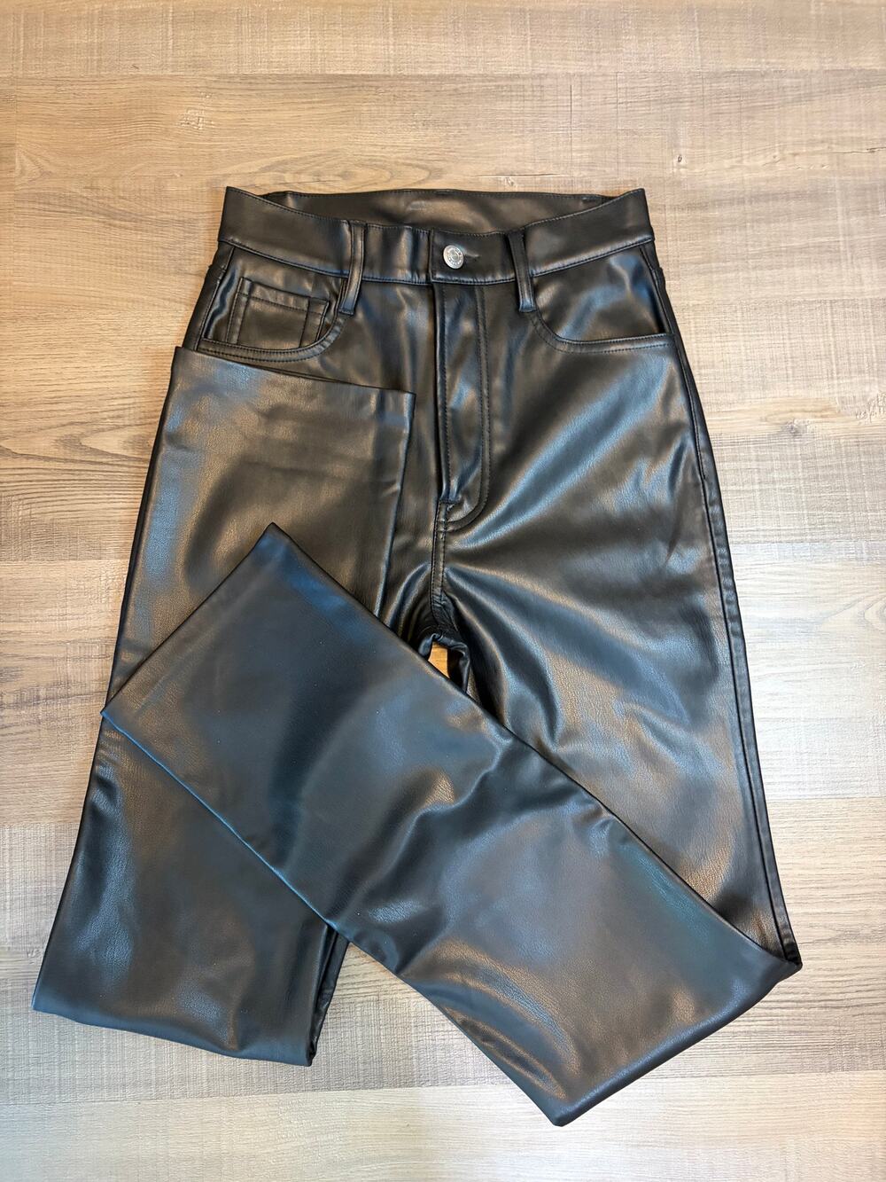 7 for all Mankind Black Faux Leather Pants Blk Women's Size 25